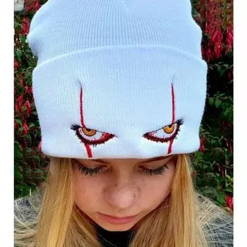 Вышитая шерстяная шапка-шапка Страшные глаза клоуна Вязаная шапка Теплая изгородь Хип-хоп Шапка Шерстяная шапка на Хэллоуин Шапки Уличная одежда белый