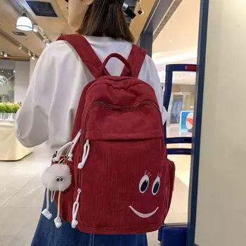 Вышитая школьная сумка для студента, женский вельветовый рюкзак, кампусный рюкзак чёрный