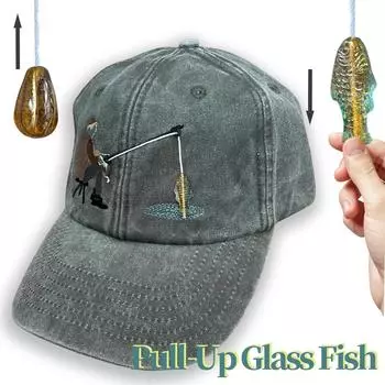 Вышитая шляпа рыбака с аппликацией в виде стеклянной рыбки, смешной подарок для рыбалки для мужчин, женщин и любителей рыбы, черная One Size