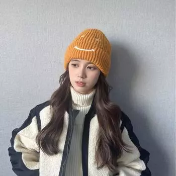 Вышитая смайлик вязаная шапка осень и зима новая теплая шерстяная шапка большая окружность головы ветрозащитная холодная шапка One Size хаки