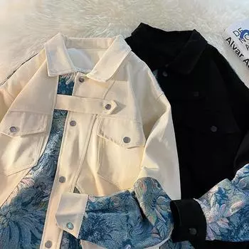 Вышитая сплайсированная куртка мужская осенняя куртка больших размеров для пар M