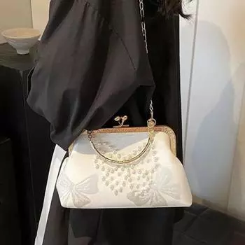Вышитая сумка-чеонгсам с жемчугом в национальном стиле, элегантная, универсальная, простая сумка-цепочка через плечо Hanfu