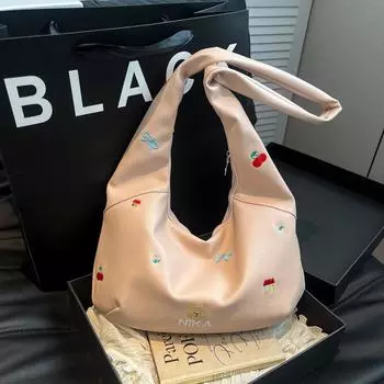 Вышитая сумка через подмышку большой емкости женская сумка через плечо Niche Commuter Casual Universal Messenger Bag розовый