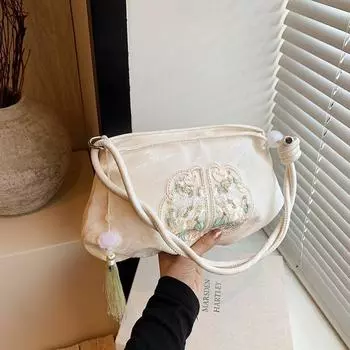 Вышитая сумка, женская новая в китайском стиле, нишевая женская сумка, сумка на одно плечо подмышкой, сумка в старинном стиле Ханьфу Регулируемый плечевой ремень 29*2*19