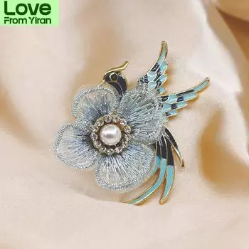 Вышитая ткань Цветочная брошь Жемчужная капающая птица Ретро Темпераментдикие аксессуары для корсажа