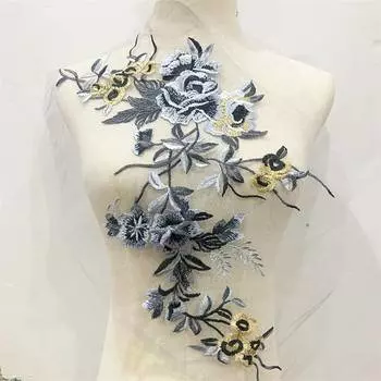 Вышитая тканевая нашивка, нашивка для одежды, аппликация, украшение, бутоньерка, свадебная одежда, вышивка, цветочные нашивки 49cm*21cm трава зеленый