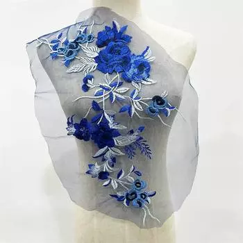 Вышитая тканевая нашивка, украшение, бутоньерка, вышивка, цветок, одежда, нашивка, нашивка, аппликация, свадебная одежда 49cm*21cm трава зеленый