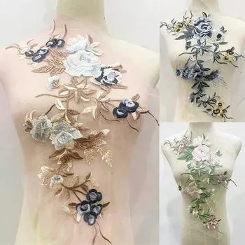 Вышитая тканевая нашивка, вышивка цветов, нашивки для украшения бутоньерки, свадебная одежда, нашивка для одежды, аппликация 49cm*21cm трава зеленый