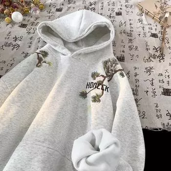 Вышитая толстовка с капюшоном для мужчин на осень и зиму, американский тяжелый трендовый бренд, свободные вышитые повседневные топы, национальная трендовая куртка M