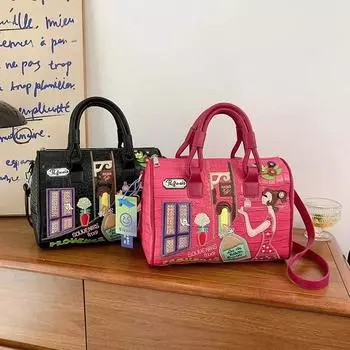 Вышитая трехмерная женская сумка, большая вместимость, сумка через плечо «Бостон», модная сумка через плечо чёрный