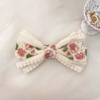 Вышитая заколка-бант, кружевная заколка для волос, милая заколка-уточка на затылок, аксессуары для волос для девочки, женщины