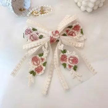 Вышитая заколка-бант, кружевная заколка для волос, милая заколка-уточка на затылок, аксессуары для волос для девочки, женщины