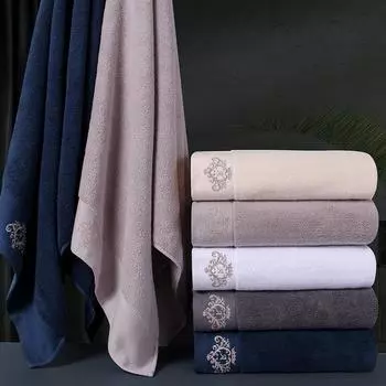 Вышитое банное полотенце Бытовое хлопковое банное полотенце Удобное мягкое банное полотенце 70x140cm белый