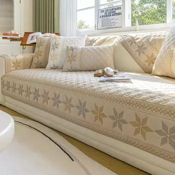 Вышитое диванное полотенце, наволочка, полиэстер, хлопок, подушка для дивана, противоскользящая, износостойкое, с рисунком снежинки, покрывало для дивана, одеяло 70x70cm 1pcs