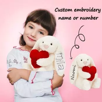 Вышитое имя на заказ для детей, мультяшный кролик с длинными ушами, игрушечные куклы для детей, подарок на день рождения One Size белый