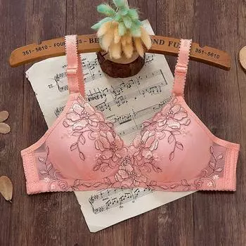 Вышитое нижнее белье без стальных колец тонкий бюстгальтер женский бесшовный маленькая грудь собранный и регулируемый сексуальный удобный бюстгальтер 34/75 чёрный