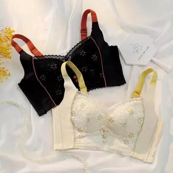 Вышитое нижнее белье собирает кожу, тонкий, не провисающий бюстгальтер со стальной оправой 70A слоновая кость