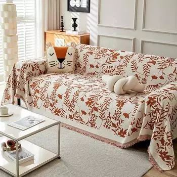 Вышитое полотенце для дивана, универсальный секционный чехол для дивана с защитой от царапин от кошек, мягкий противоскользящий чехол из синели для гостиной 180x130m оранжевый