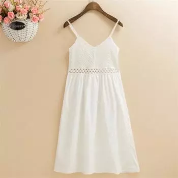 Вышитое/вышитое платье в стиле бохо в этническом стиле средней длины, маленькое платье-слинг с круглым вырезом и вышивкой, новое One size белый