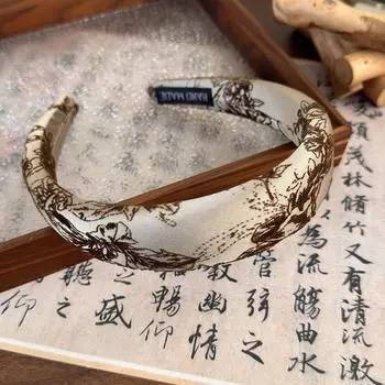 Вышитые бархатные обручи для волос с принтом из губки для женщин, элегантная темпераментная повязка на голову, новые китайские аксессуары для волос для девочек