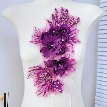 Вышитые бисером цветы нашивки стразы аппликации на одежду нашивки на одежду шитье чёрный