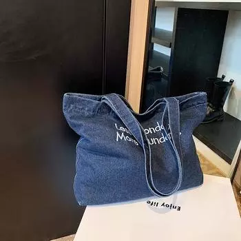 Вышитые буквы джинсовая модная классическая сумка американская сумка через плечо портативная женская сумка темно-синий