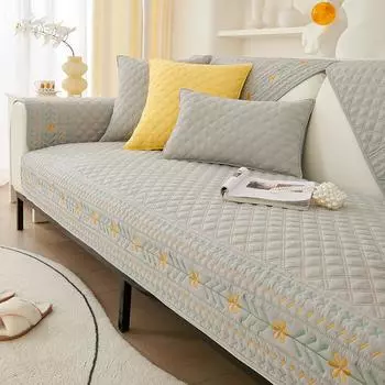 Вышитые цветы Чехлы для диванов Полотенце Мягкий хлопковый чехол для дивана Для гостиной Стеганая сетка Накладка на эркер Г-образный диван Декор 30x50cm pillowcase жёлтый