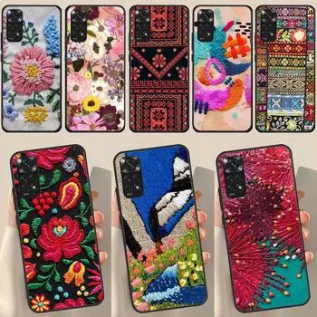 Вышитые цветы для Redmi Note 12 Pro Plus Чехол для Redmi Note 10 8 9 11 Pro 12S 11S 10S 9S 9C 10C 12C Чехол Redmi Note 12 Pro 5G