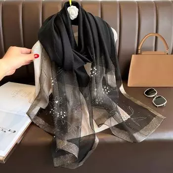 Вышитые цветы жемчужные сплошные шали сплошной цвет жемчужный платок для женщин хиджаб чёрный