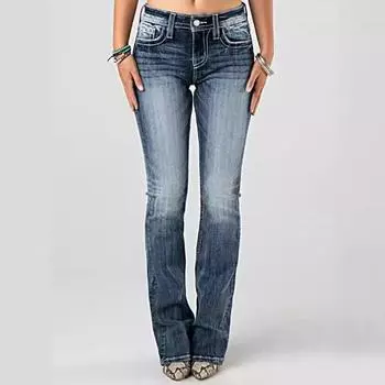 Вышитые джинсы, брюки из денима с высокой степенью стирки в воде S тёмно-синий