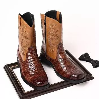 Вышитые ковбойские сапоги в стиле вестерн Мужские сапоги Ковбойские сапоги в стиле вестерн Ретро-квадратные сапоги 38 чёрный