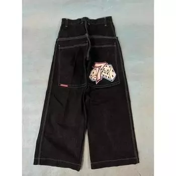 Вышитые мешковатые джинсы Y2K Одежда для мужчин и женщин Harajuku Hip Hop Вышитые винтажные синие мешковатые джинсы с низкой талией Широкие брюки S