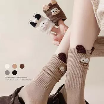 Вышитые мультяшные плюшевые трехмерные женские хлопковые носки впитывающие пот и дышащие женские носки Merad с эффектом поднятия ушей One size белый