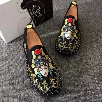 Вышитые мужские повседневные мокасины летние модные мужские парусиновые туфли без застежек легкие дышащие туфли на плоской подошве 6 темные хаки