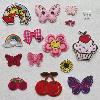 Вышитые нашивки Parches Ropa, наклейки для одежды, термопресс, аппликация, сделай сам, термопереводные картинки, полоски, радужная вишневая бабочка 2.1x2.1cm