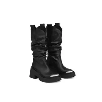 Вышитые панк-стиль, ботильоны на платформе, женские ботильоны, модные, толстые, готические, новые, женские, полусапожки, ботинки средней длины 35 чёрный