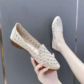 Вышитые полые бычьи сухожилия подошва повседневные туфли ретро кроссовки летние нескользящие дышащие сандалии 41 чёрный