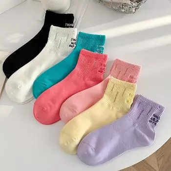 Вышитые потертые модные носки средней длины, тонкие хлопковые носки на весну и лето