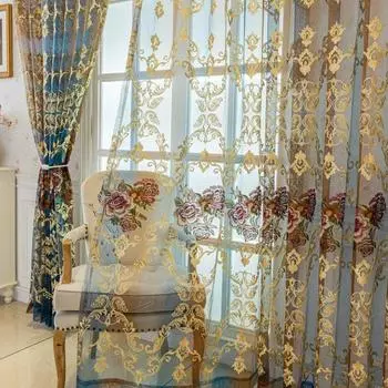 Вышитые прозрачные шторы, роскошные шторы в европейском стиле, для спальни, гостиной, украшения дома, украшения комнаты 140*270cm