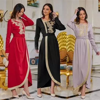 Вышитые Рамадан Кафтан Дубай Абая Турция Мусульманские Женщины Платье Хиджаб Ислам Кафтан Марокаиновые Платья Ид Мубарак Халат Абаяс XXL