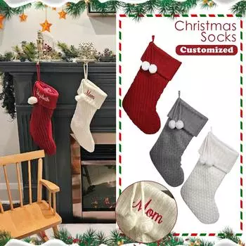 Вышитые рождественские чулки в виде Санта-Клауса и снеговика, новогодние елки, украшения для камина, подарочные носки своими руками One Size серый