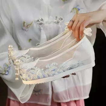 Вышитые сандалии, дышащая мягкая подошва, сетчатая обувь, вышитые туфли ханьфу увеличивают рост в пределах 4 см 34