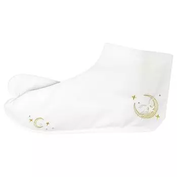 Вышитые таби Kyoto Tamayu с изображением лунного кролика, четыре части кохадзэ с хрустальными бусинами, белые таби Kyoto с вышивкой, лунный кролик, звезда (23.5cm) белый