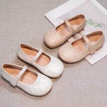 Вышитые туфли для девочек в китайском стиле, детские туфли принцессы, простые детские туфли на плоской подошве из кожи для вечеринки, свадьбы, все подходящие 26 хаки