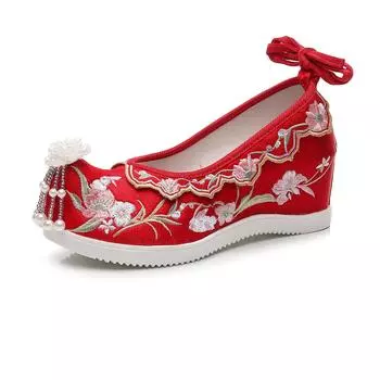 Вышитые туфли Ханьфу с внутренней частью в древнем стиле Ханьфу, увеличивающие рост на 6 см 34