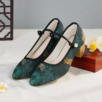 Вышитые туфли ханьфу Удобные туфли-чонсам в китайском стиле в стиле ретро Туфли с ремешками в старинном стиле Тканевая обувь Обувь для мам 35 синий