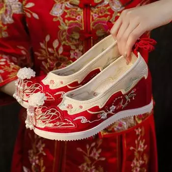 Вышитые туфли Новые туфли ханьфу с бахромой в древнекитайском стиле Внутренняя высота увеличена на 6 см 34