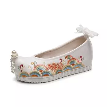 Вышитые туфли Обувь ханьфу Антикварная старинная одежда с внутренней частью 3,6 см, увеличивающая рост, одинарные туфли 34