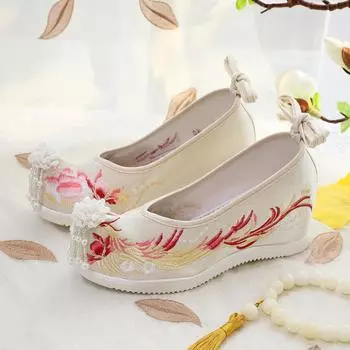 Вышитые туфли Обувь ханьфу Древняя обувь ханьфу в старинном стиле Обувь из ткани Han Element Внутренняя высота увеличена на 7 см 34