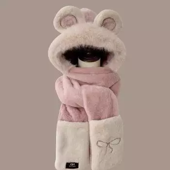 Вышитый бант шарф шапка перчатка для женщин милый пушистый шарф шапка комплект медвежьи ушки плюшевая шапка для девочки